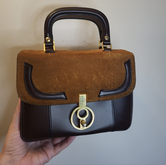 Vintage Foka Of Spain Two Tone Brown Suede & Leather Top Handle Bag MCM - Picture 12 of 12